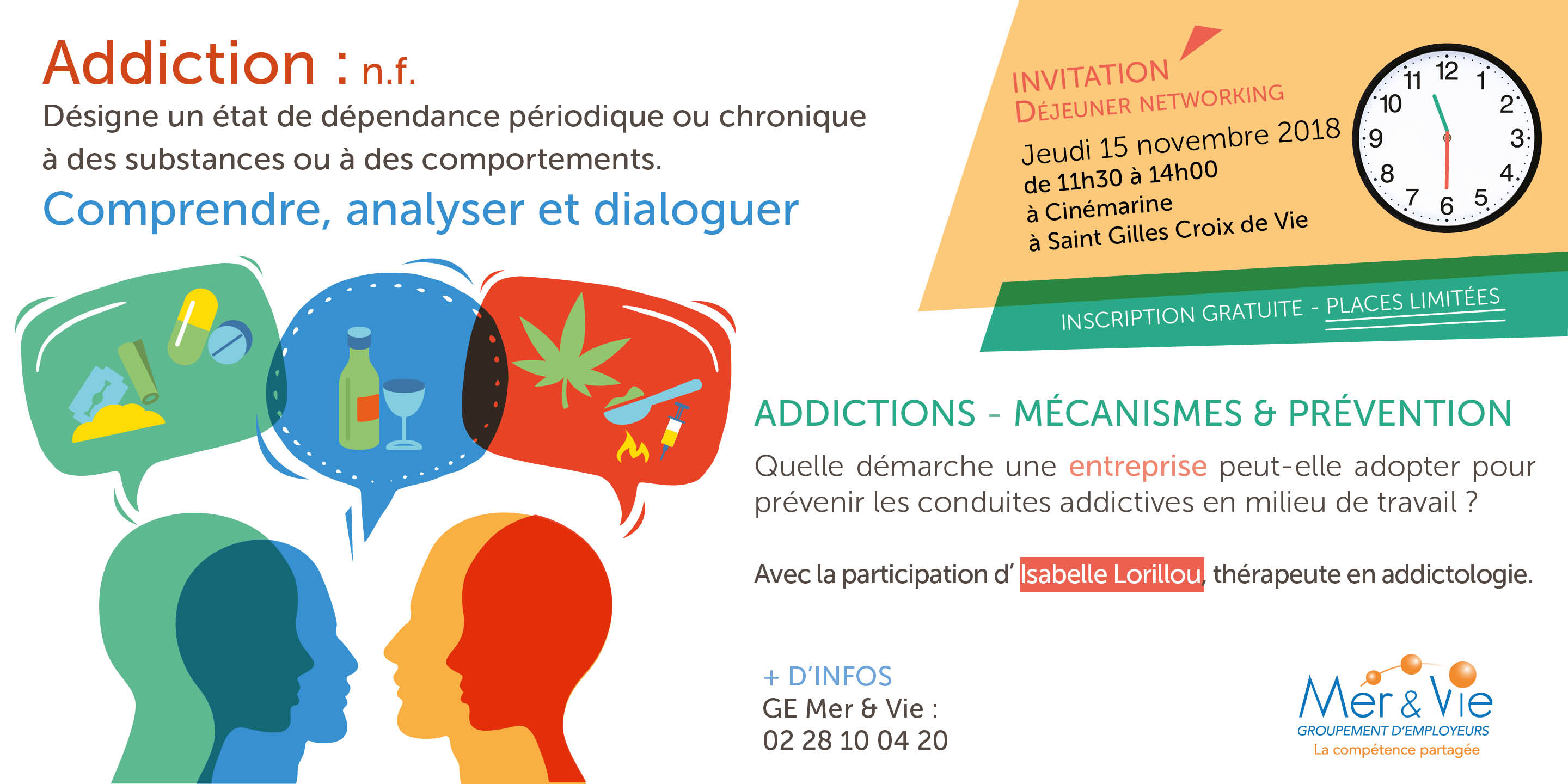 Atelier sur les addictions en entreprise - Le groupement Mer & Vie à l'écoute des entreprises en Vendée pour intégrer des salariés en CDD ou CDI - Le GE Mer & Vie spécialiste du temps partagé et des compétences mutualisées pour les entreprises des secteurs de Saint Gilles Croix de Vie, Aizenay et la Roche-sur-Yon